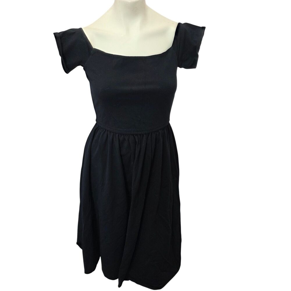 Who What Wear Black Fit Flare Dress Square Neck Short‎ Sleeve Women Medium